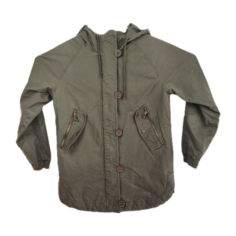 Love Tree women's hooded jacket, Size S, olive green, buttons & zip VGC